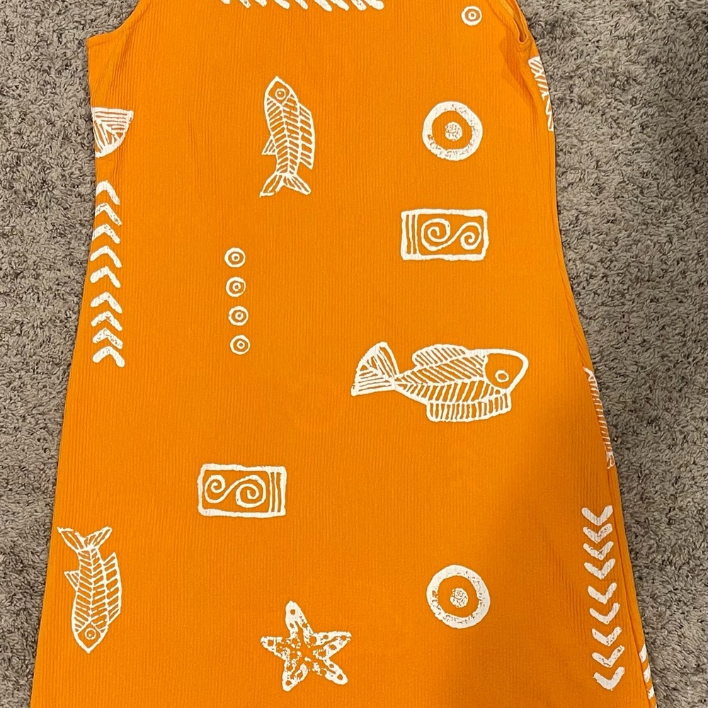 Superline Women’s Orange Fish Print Sleeveless Dress